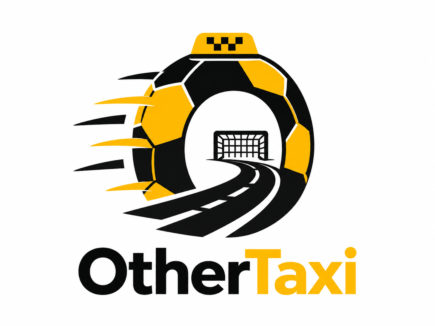 Logo OtherTaxi: taxi, pallone e strada verso la meta